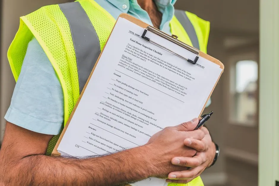Close-up of a home inspection checklist on a clipboard